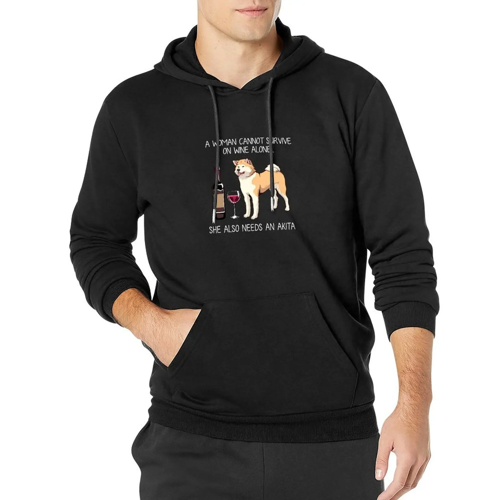 Akita and wine Funny dog Pullover Hoodie anime clothing graphic t shirts men oversized hoodie