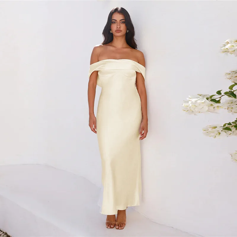 European and American Spring New Satin Strapless Off-Shoulder Two-Way Dress