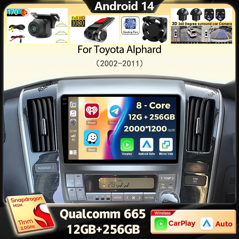 Android 14 Carplay Car Radio For Toyota Alphard 2002-2011 Audio Multimedia Vidio Player GPS Navigation Head Unit Stereo 2din DVD