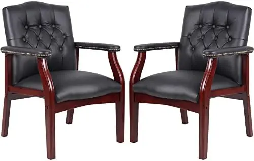 

Black Leather Office Chairs Set of 2 -Ergonomic Executive Guest Chairs for Reception, Multi-Scene Use (Waiting Room