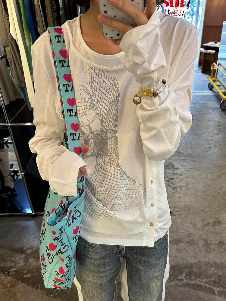 Tonngirls Y2k Vintage Grafik-Tops für Damen, japanisches 2000er-Jahre-Langarm-T-Shirt mit Knopfdruck, Streetwear, amerikanisches Retro-T-Shirt – Detail 8