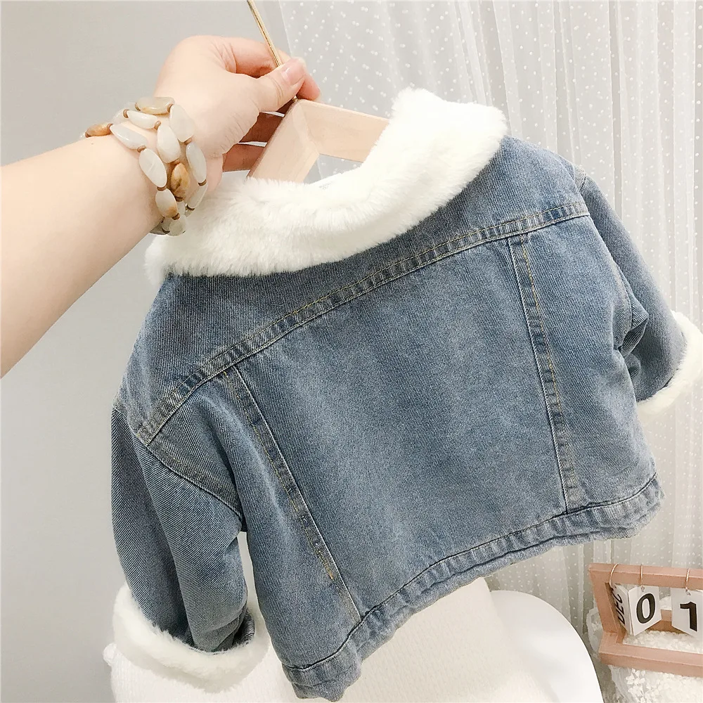 2024 giacche di jeans per bambini nuovo autunno inverno neonate pile imbottito addensato caldo antivento capispalla abbigliamento per bambini