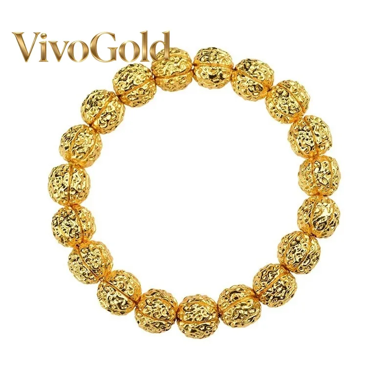 VivoGold VivoGold Luxury 24K 9999 Pure Gold real gold Men's walnut beaded bracelet