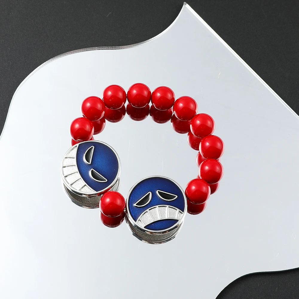 Anime red bead face bracelet and necklace, Portgas D. Ace, fashion accessory, cosplay party gift view 3