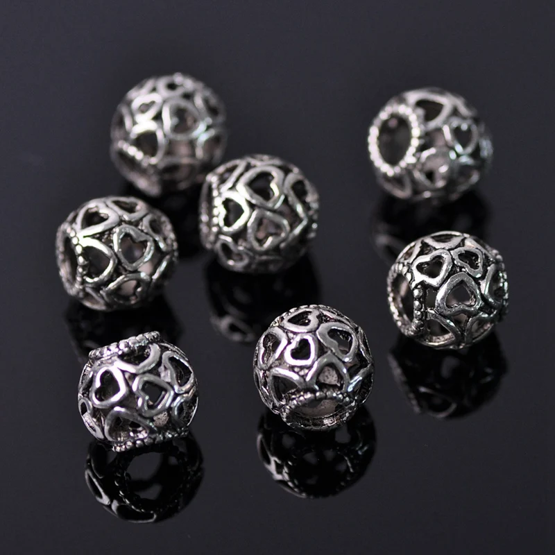 10pcs Round 10mm-12mm Hollow Metal Alloy Loose Spacer Big Hole Beads for Jewelry Making European Charms Bracelet DIY