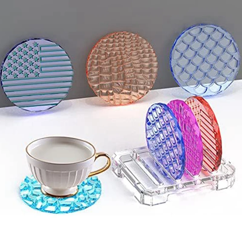 5 Resin Cast Coaster Molds, Including 4 Circular Coaster Molds And 1 Square Coaster Holder Epoxy Resin Mold Silicone