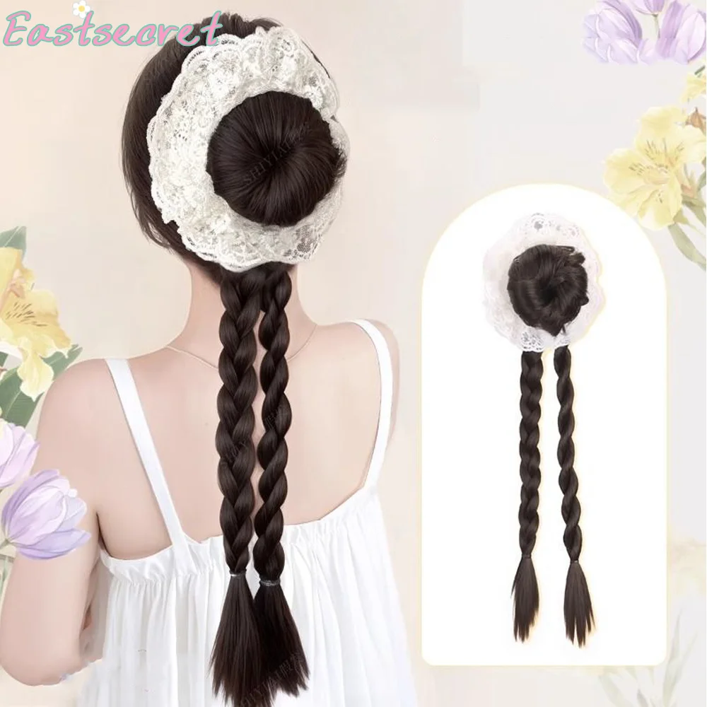 الشرقية شعر مستعار جديلة الإناث انتزاع كليب عالية ذيل حصان الدانتيل برعم رئيس العجين المقلي التقلبات جديلة شعر مستعار اصطناعي جديلة ذيل حصان