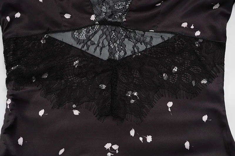 เดรสยาวแฟชั่นหรูหรา ลายจุด ผ้าลูกไม้ ผ้าซาติน โปร่ง  สำหรับผู้หญิง แขนกลาง คอวี เอวกลาง  ฤดูใบไม้ผลิ ฤดูร้อน