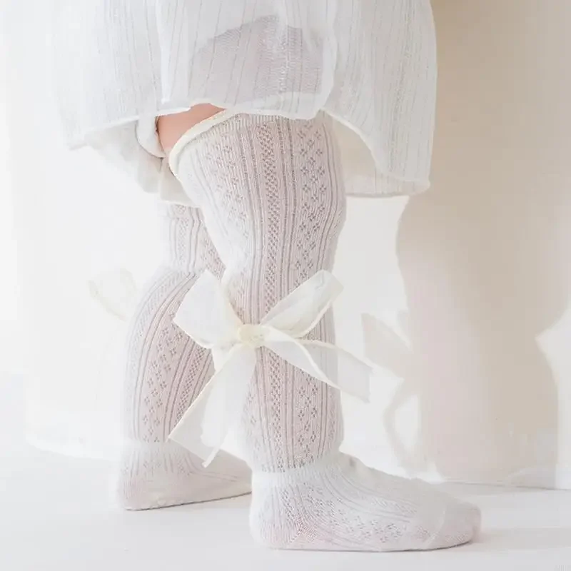 

Сетчатые вентилируемые носки для малышей, чулки в горошек с украшением в виде банта, чесаный хлопок, длинная трубка, дизайн 15UB