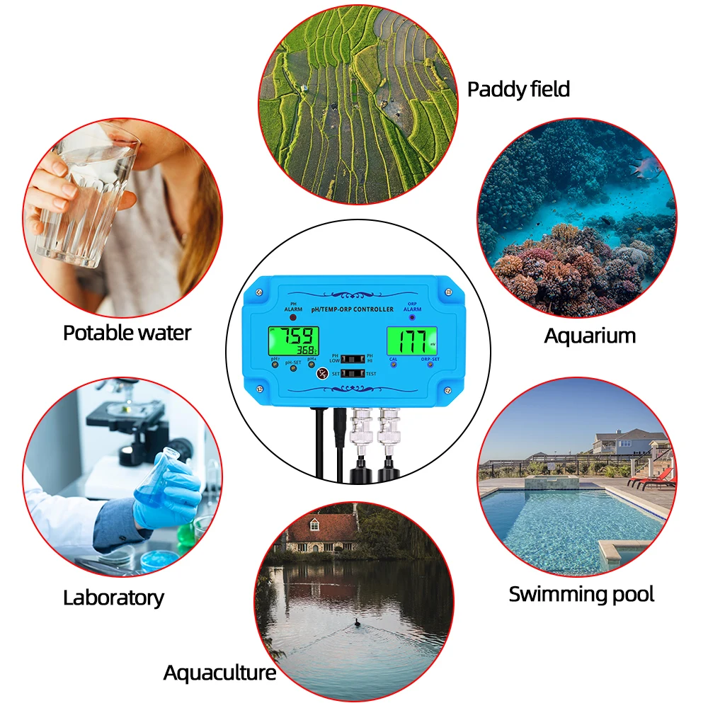 Controlador de medidor de temperatura de PH ORP 3 en 1, Detector de PH-2839, sonda tipo BNC, probador de calidad del agua para piscinas de acuario