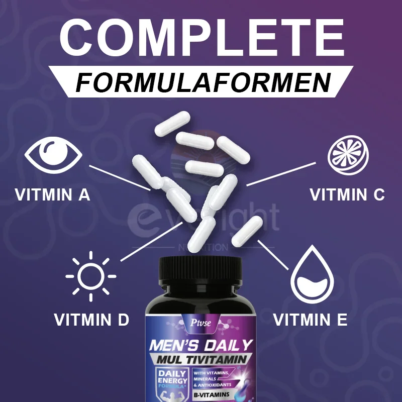 Multivitamin for Men Supplement, Immune System Health Support, with Vitamin A, B12, C & D, Daily Nutritional Support, Non-GMO