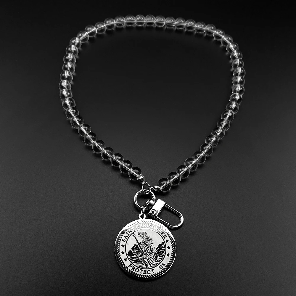 ST.Christopher Protect Us Medal Car Pendant Saint Christopher Stainless Steel Gold Color Christian Necklaces Glass Chain Jewelry