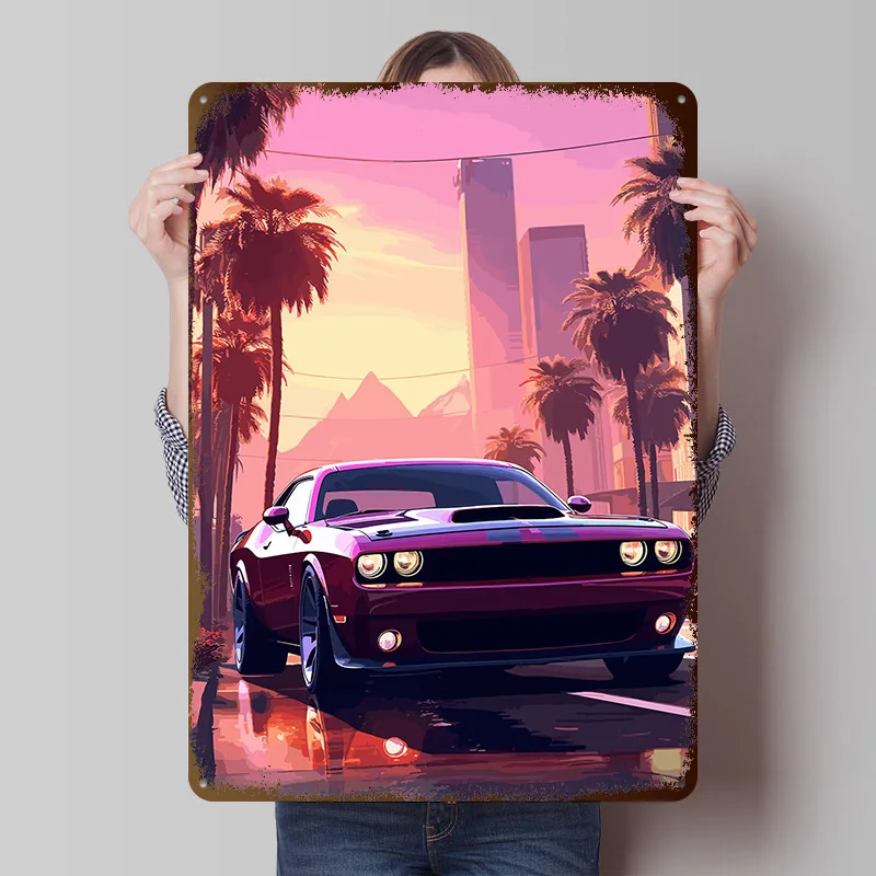 Sports Car Challenger Hellcat Printed Poster Customized Wall Art Retro Vintage Metal Tin Signs for Decoration Bedroom House Home