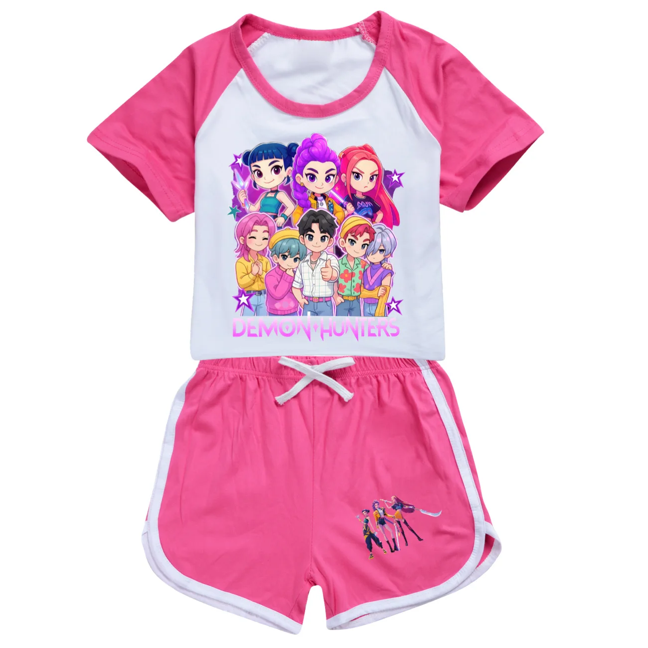 

KPop Demon Hunters Kids SAJABOYS, летняя футболка, спортивные шорты, комплекты из 2 предметов, детская одежда, одежда для девочек и мальчиков-подростков с детьми