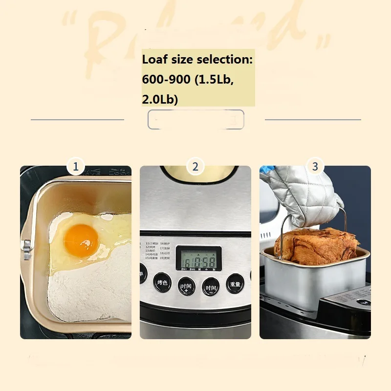 Automatic Bread Maker 13 Hours Delay Bake Timer 19 Programs Bread Making Machine 3 Adjustable Crust Control