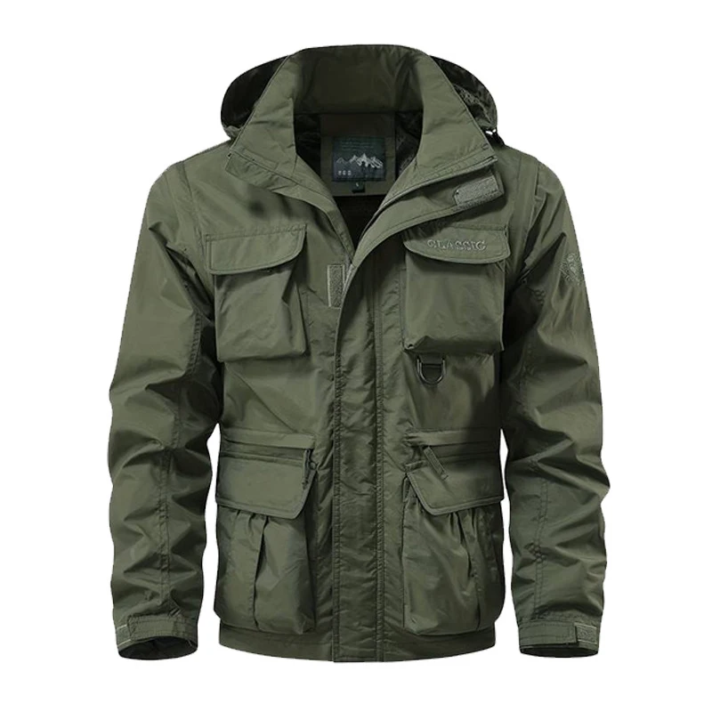 Autumn Men\'s Mountain SKi Jackets Casual Men Multi-pocket Windbreaker Hooded Coats Men Sports Climbing Jackets Clothing 5XL