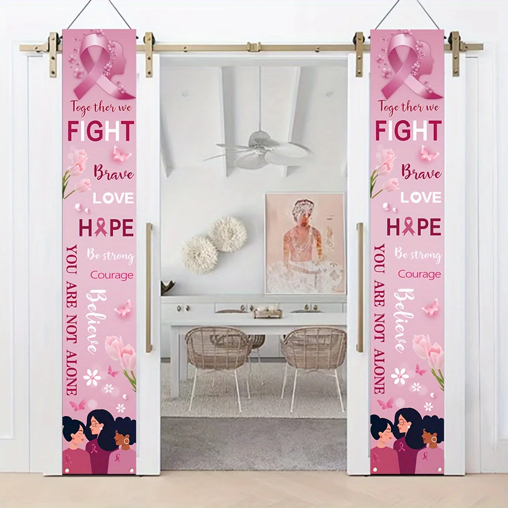 Paire de bannières murales VIKAMA pour la sensibilisation au cancer du sein, en polyester avec ruban rose, pour événements caritatifs et collectes de fonds