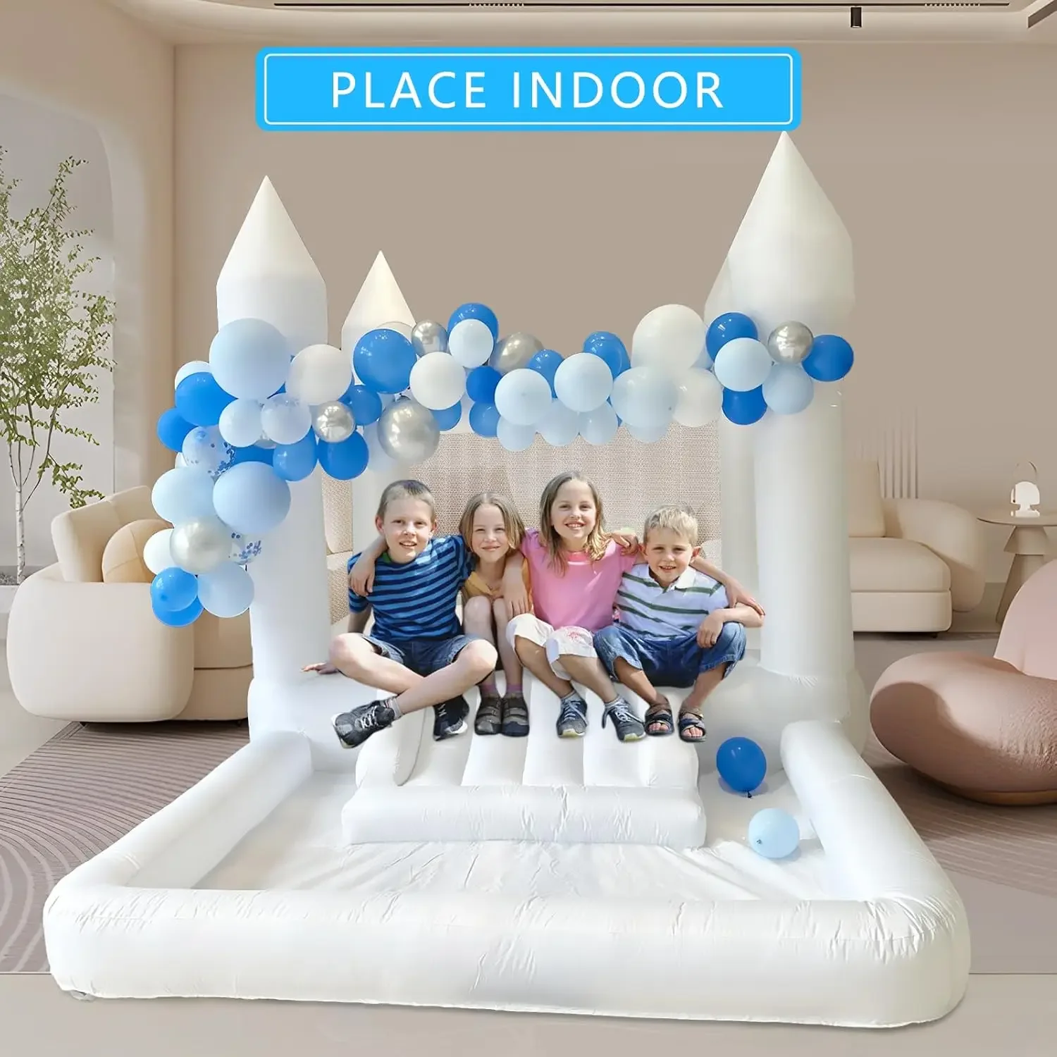 Casa de rebote blanca inflable, castillo inflable Oxford para saltar, bouncer para fiesta de boda con bolsa de transporte, kit de reparación para juguetes para niños