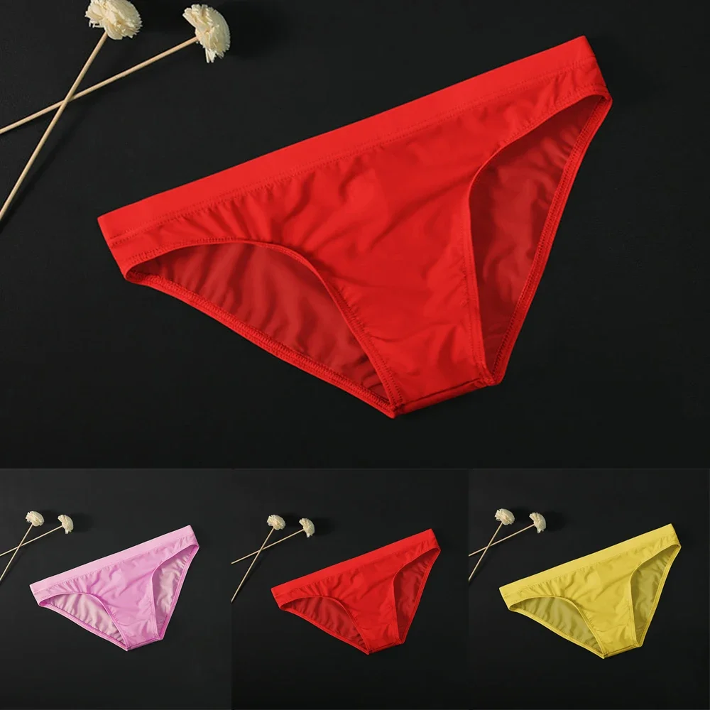 Underpants Trendy and Comfortable Men's Breathable Ice Silk Bikini Briefs with Low Waist and Translucent Finish