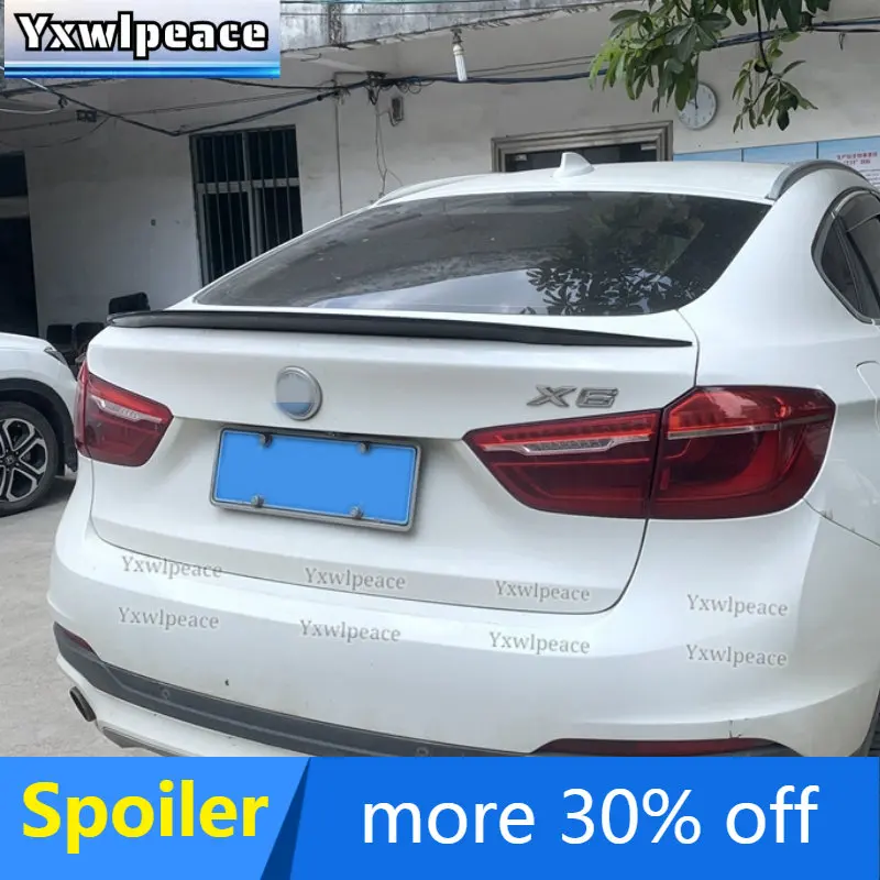 

For BMW X6 F16 2015 2016 2017 18 2019 Spoiler ABS Gloss Black Carbon Fiber Look Car Rear Trunk Lip Spoiler Sport Kit Accessories