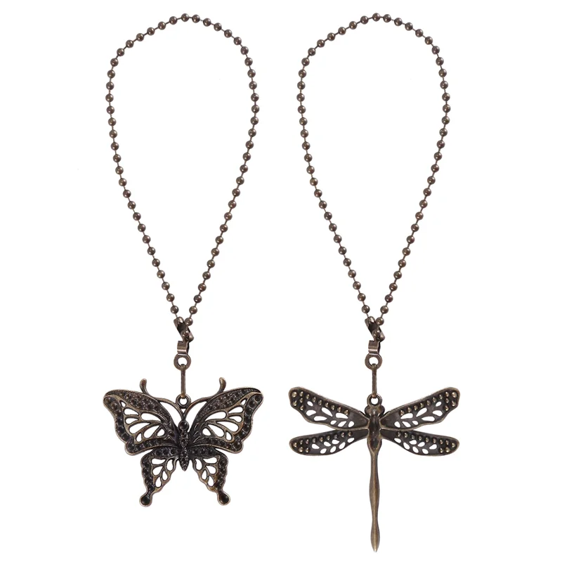 Y17A 2 Pack Ceiling Fan Pull Chain Set,Lighting & Fan Pull Chain Pendant Chain Extender,Dragonfly And Butterfly