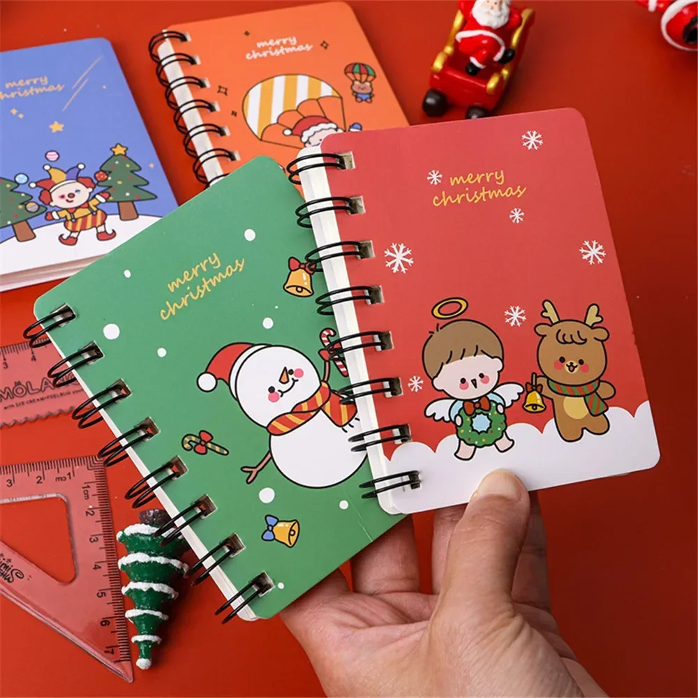 80 Sheets Christmas Mini Coil Notebook Cartoon Santa Snowman Writing Notepad Kawaii Stationery Gift for Student School Supplies