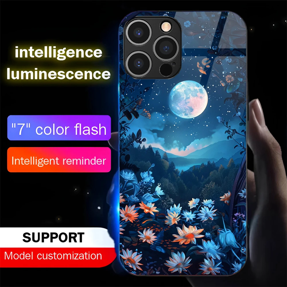 

Pretty Dreamy Forest LED Light Up Phone Case Glowing Back Cover For iPhone 16 E 15 14 13 12 11 Pro Max X XS XR Plus SE