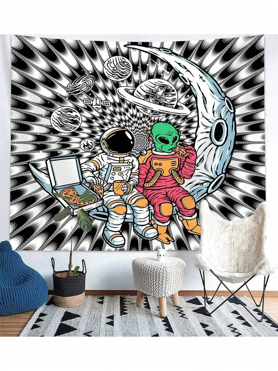 Psychedelic Alien Peace Sign Tapestry, Trippy Optical Wall Hanging, Polyester Fabric Art for Bedroom Decor