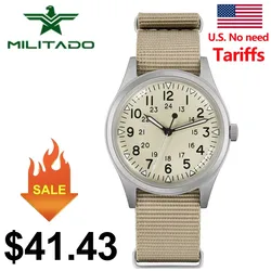 Militado ML07 Military Watch VH31 Quartz Movement Sapphire Crystal Luminous AR Coating Vintage Watches 100m Waterproof