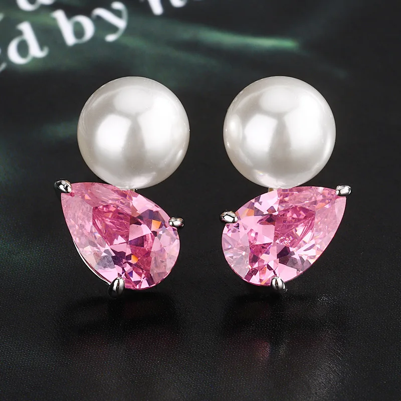 

Pearl Stud Earrings Jewelry S925 Silver Needle Colorful Gemstone Changes Color Under Purple Light Red Corundum Blue Spinel Women
