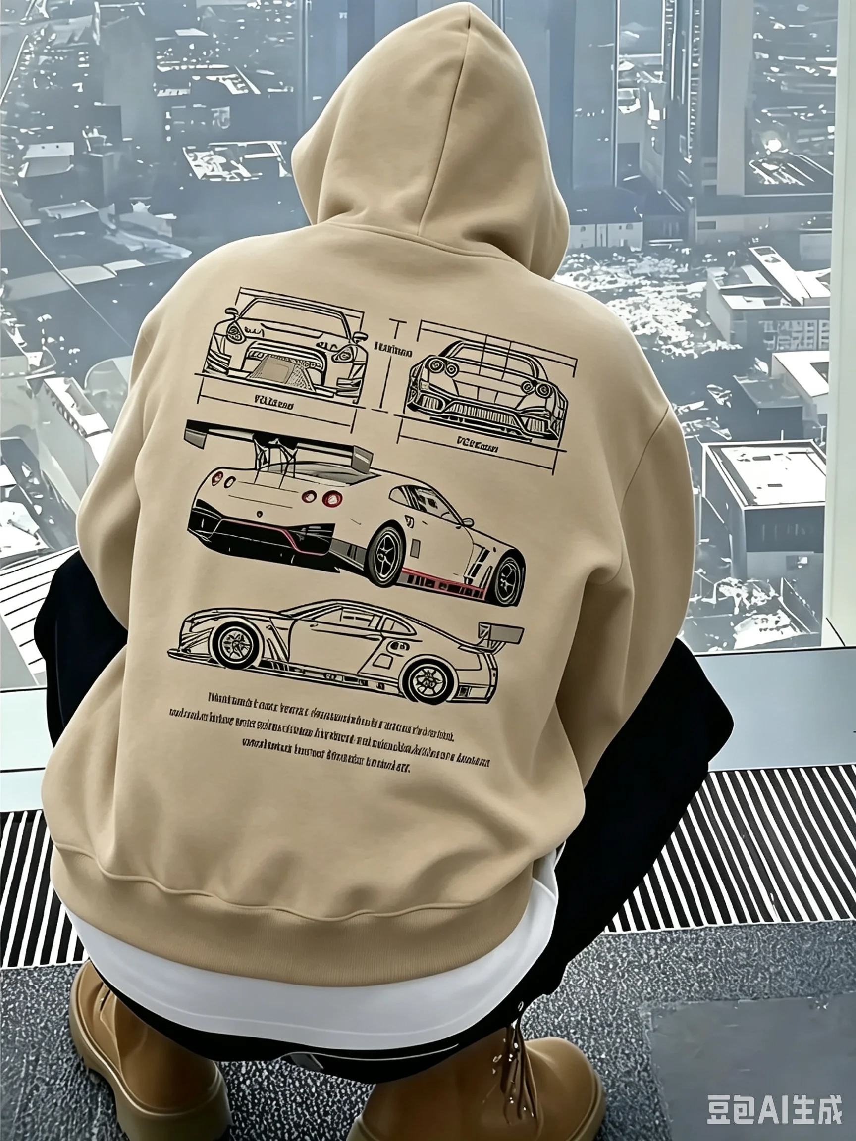 Motorsport-Herren-Kapuzenpullover mit Rennwagen-Technikzeichnung auf der Rückseite, lässiges Oberteil für Herbst und Winter – Detail 5