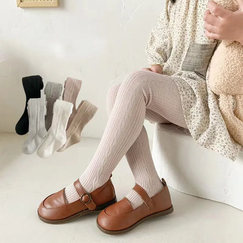 Baby Streifen Strumpfhosen Frühling Herbst Elastische Kinder Mädchen Strumpfhosen Gestrickte Infant Hohe Taille Feste Kinder Hosen Für 0-6Years