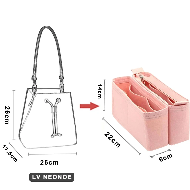 Felt Insert Bag Organizer for Neonoe MM Makeup Handbag Organizer Women Travel Inner Purse Portable Cosmetic Inside Bag