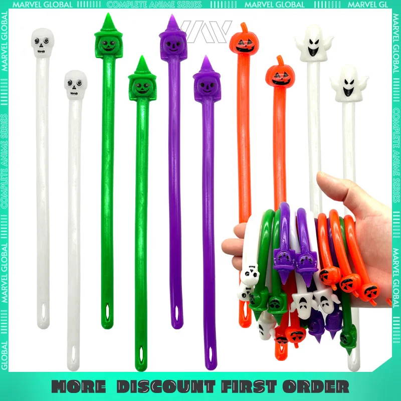 

Halloween Pumpkin Head Ghost Skeleton TPR Soft Rubber Stress Relief Noodle Bracelet Bouncy Rope Toy Birthday Gift for Girl Boys