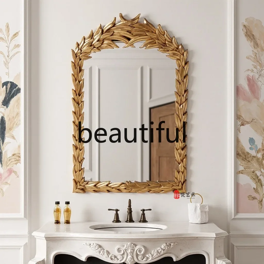 مرآة زخرفية للحمام الفاخرة ذات الإضاءة الفرنسية الرجعية المنحوتة لسطح المكتب