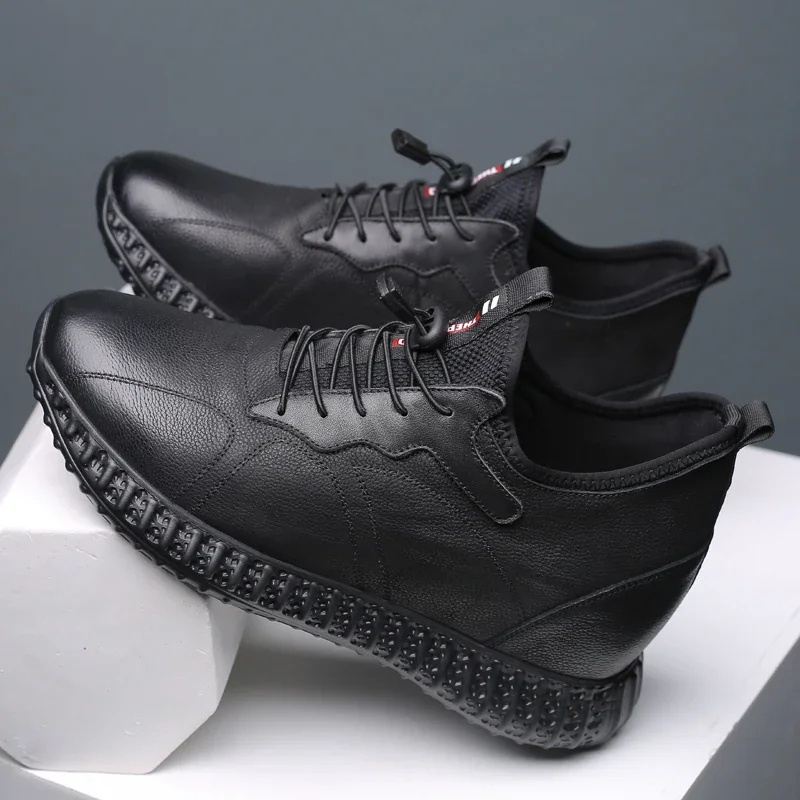 8/10 Cm Men Height Increasing Shoes Mens Genuine Leather Hidden Elevator Fashion Shoes New Man Black Casual Shoes Sneakers