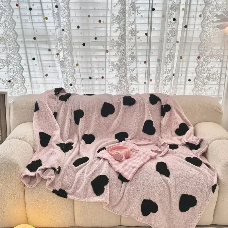 Love Heart Soft Throw Blanket Premium Silky Flannel Fleece 3D Jacquard Decorative Fuzzy Blankets, for Women and Girls Bedroom