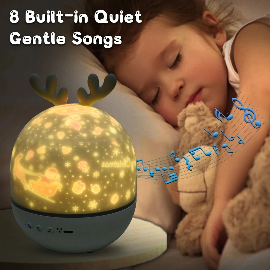 Rotating Music Projector Night Light BT Speaker Baby Lamp LED Night Lights Stars Projector Bedside Table Lamp for Kids Bedroom