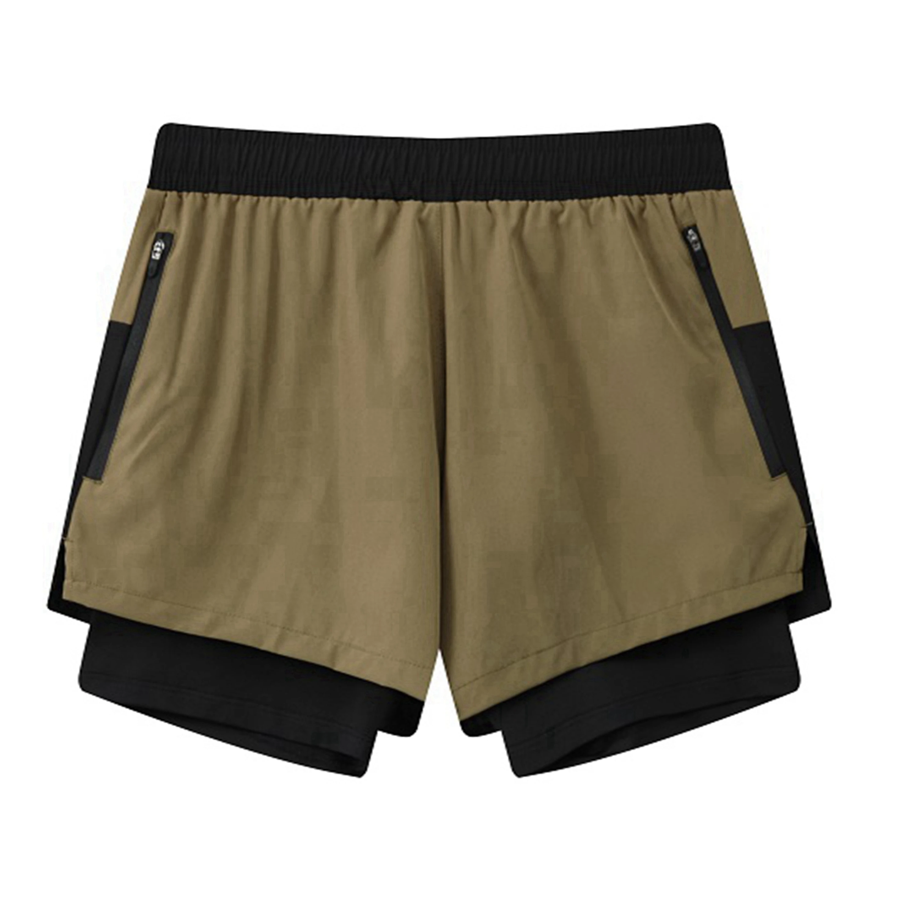 

2 In 1 Men Sports Shorts Zipper Pocket Running Fitness Workout Shorts Double Layer Gym Shorts Patchwork Training Short
