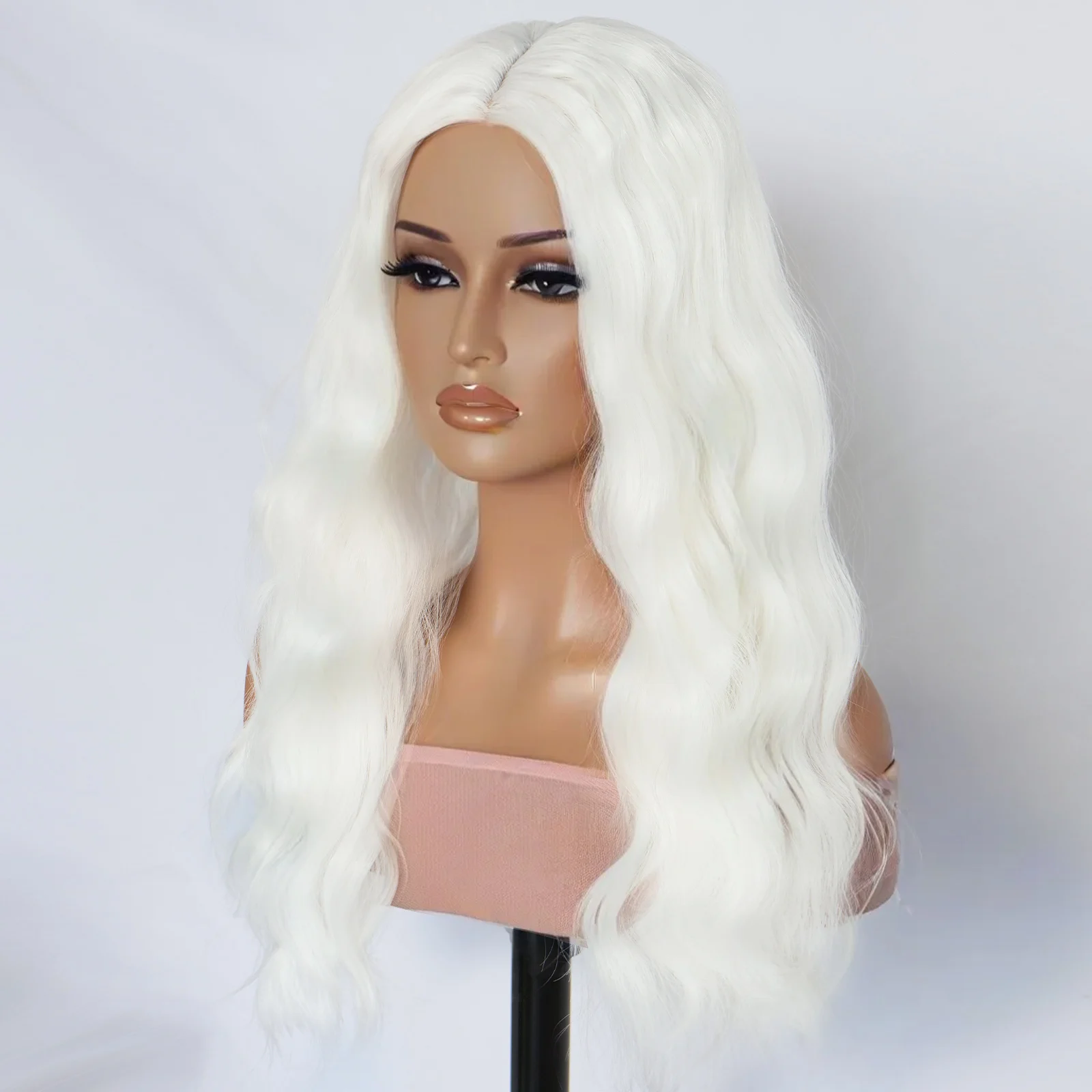 Peluca de pelo largo y rizado blanco para mujer con pelo rizado natural de 24 pulgadas y fibra sintética resistente al calor, adecuada para el uso diario