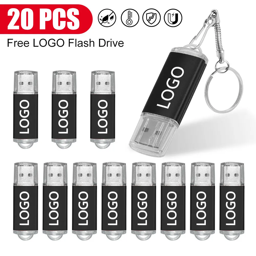 20 unids/lote USB2.0 unidad Flash Pen Drive 64GB 32GB 16GB 8GB Pendrive Cle Mini Metal USB Stick 1GB 2GB 4GB memoria de regalo personalizada