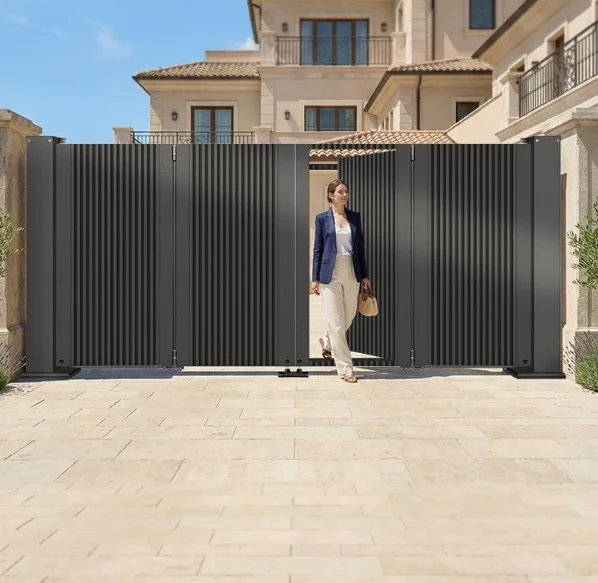 

Modern Electric Double Folding Fence Door Aluminum Sliding Metal Folding Door Privacy Security Anti Rust Weatherproof Durable Ea