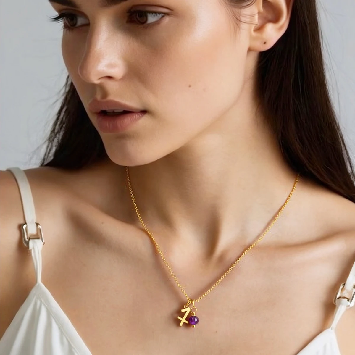 

Fashion 12 Zodiac Signs Natural Stone Pendant Necklace Gold-Plated Stainless Steel DIY Women's Necklace Birthday Gift aquarius