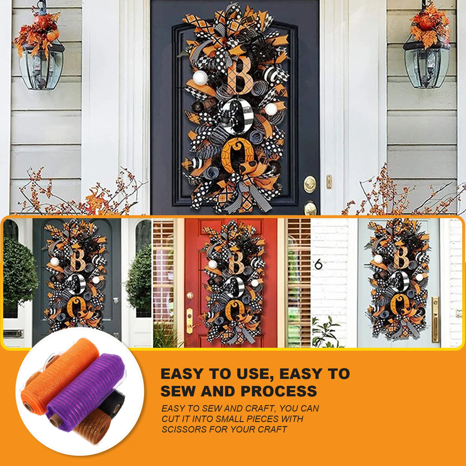 

4 Rolls Halloween Garland Mesh Gauze DIY Craft Ribbons for Wreath Bow Gift Supplies Halloween Garland Gauze