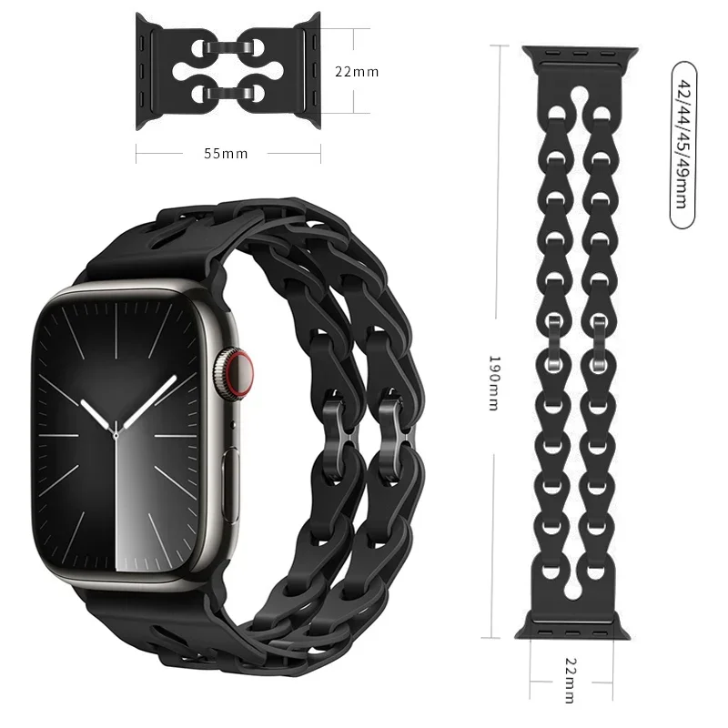 Double Tour Strap For Apple Watch bands 44mm 40mm ultra-2 49mm 45mm 42 41mm Silicone link bracelet series 9 8 7 6 5 4 3 se band