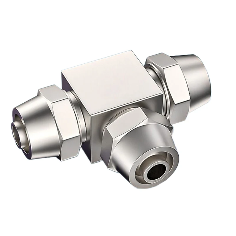 Pneumatic Fitting PE4/6/8/10/12/14/16 Quick twist Tee Copper Nickel Plated High Voltage Lock Female Connector