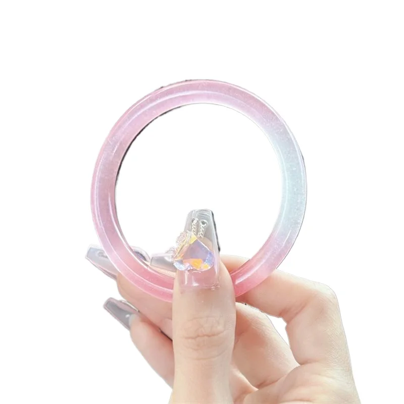 

Peach light pink high ice transparent gold silk quartz rock thin round bar girl hand bracelet