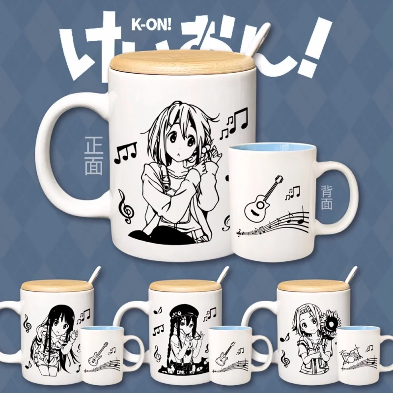 

Anime K-ON！ Hirasawa Yui Tainaka Ritsu Water Cup Ceramic Mugs Coffee With Lid Spoon Cosplay 7114