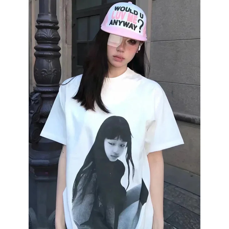 

Women Like Print T-shirt Chiaki Kuriyama Pure Cotton O-neck Temperament Commute Trendy Short Sleeved Loose Fitting Pullover Top