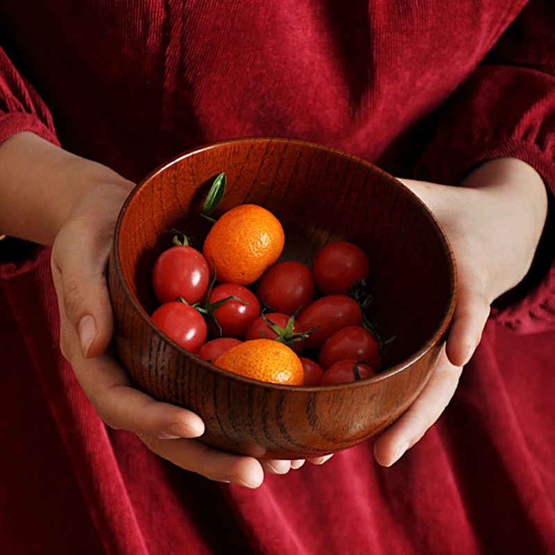 

Japanese-Style Handmade Solid Jujube Wood Bowl & Spoon Set, Eco-Friendly Anti-Scald Multi-Purpose Tableware for Home & Daily Use